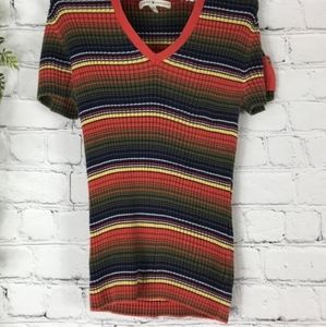 Tommy Hilfiger 90s Vintage Striped Knit V-Neck Top